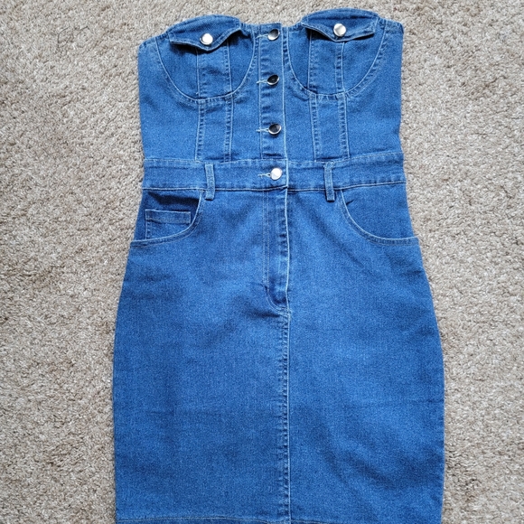 Button Front Bodycon Denim Dress Small - Picture 5 of 10